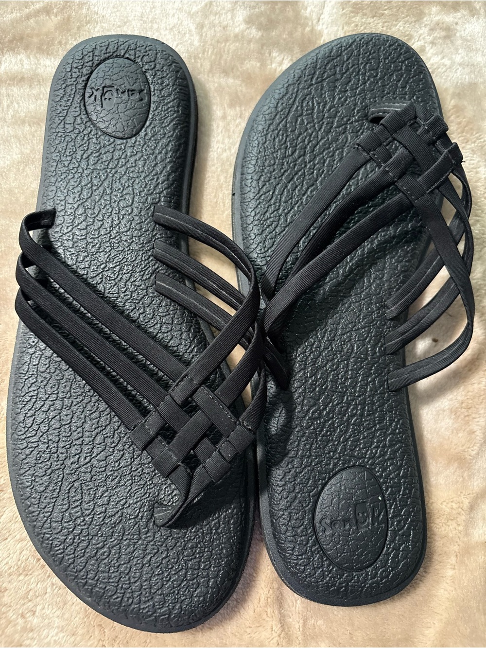 Sanuk Yoga Sandy II Black Strappy Sandals Women's Size 9/10 Flip Flops Comfort